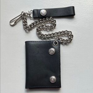 Black Wallet with Chain and Silver Accents
